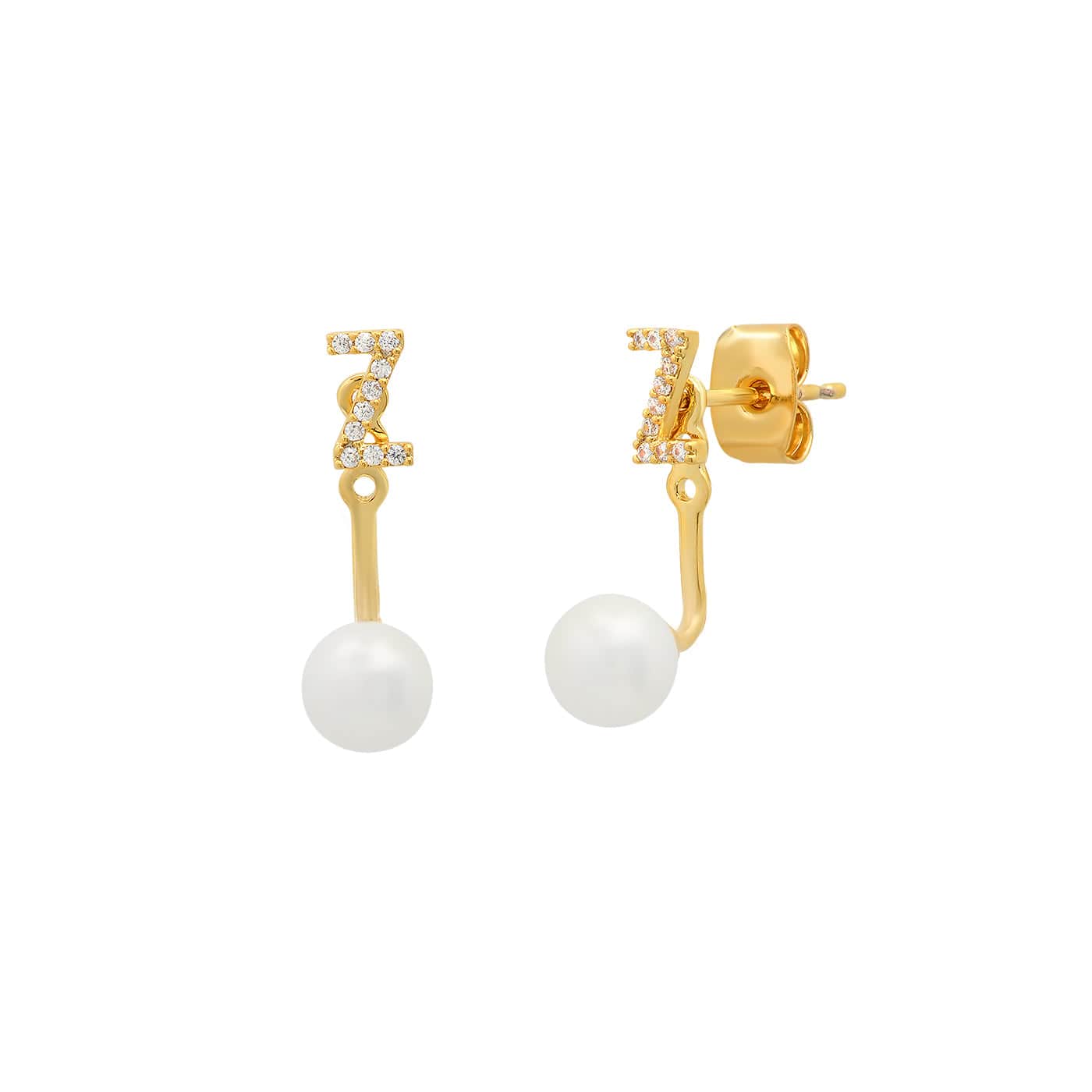 Pearl And CZ Monogram Ear Jacket