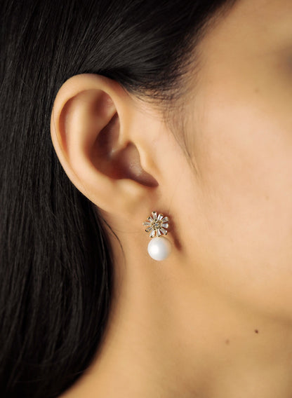 Radiant Baguette With Pearl Drop Earring