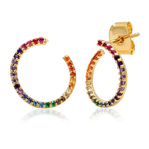Rainbow Pavé Open Hoop Earrings