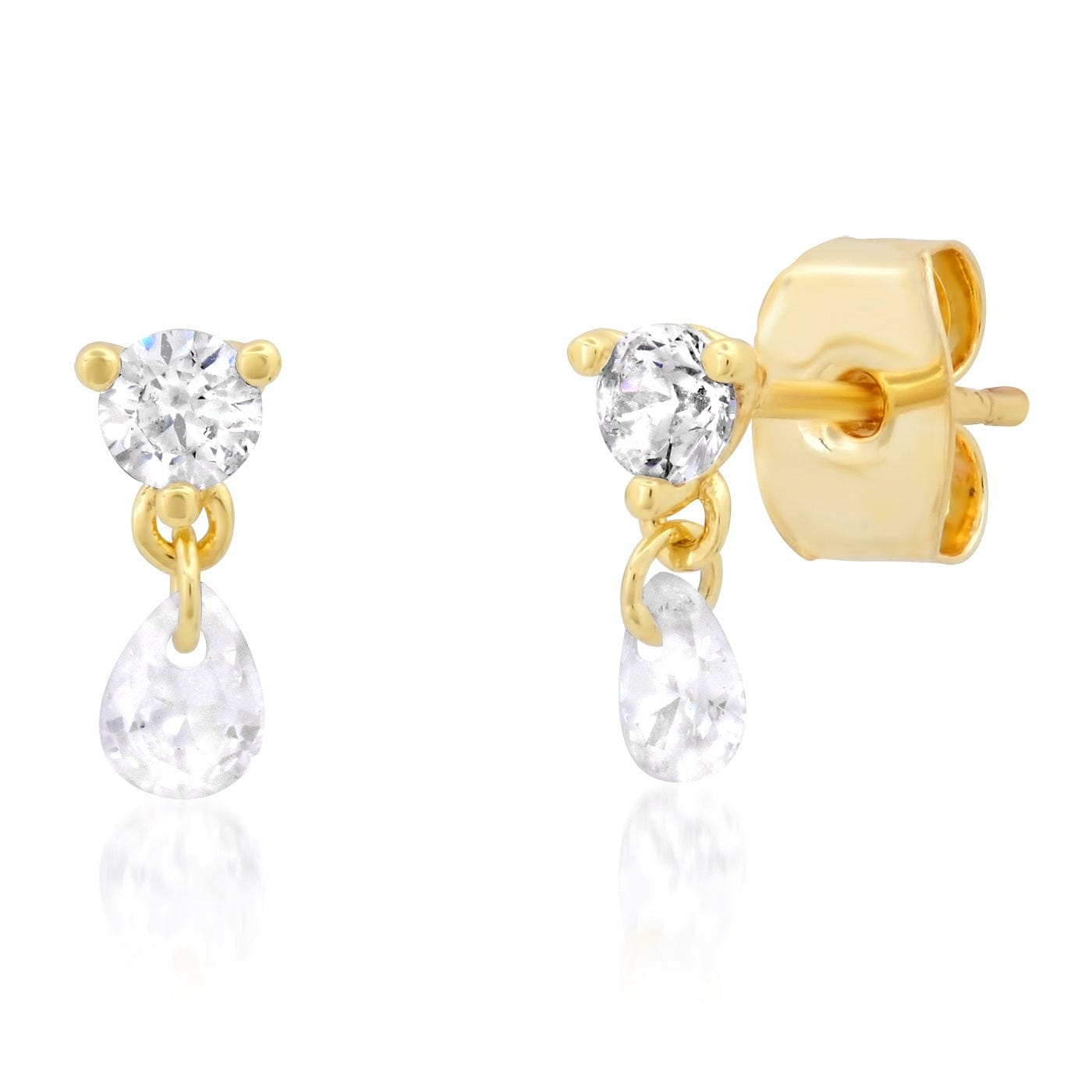 Round CZ Stud with Floating Pear CZ Drop