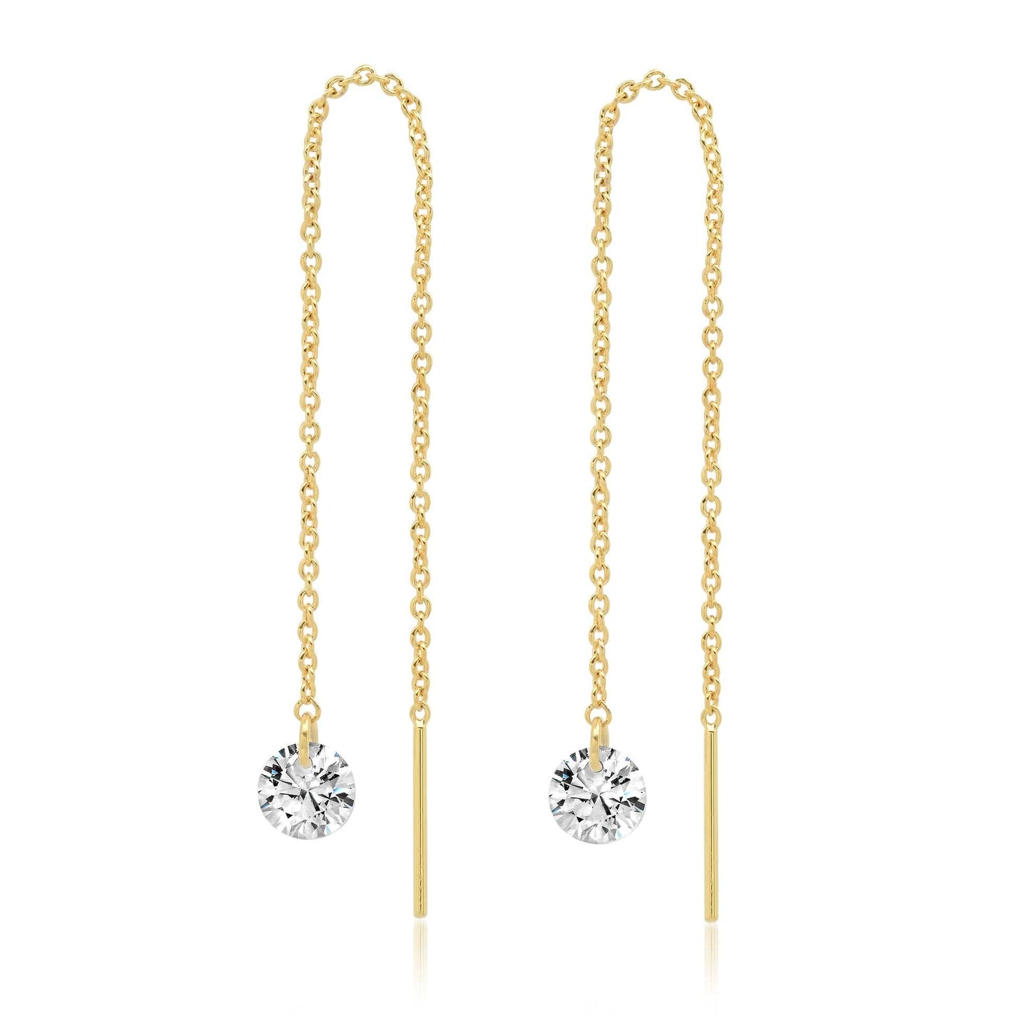 Round Cz Threader Drop Earrings