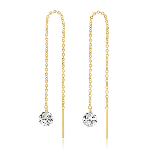 Round Cz Threader Drop Earrings