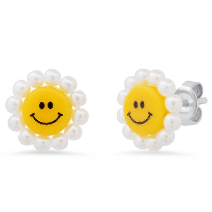 Smiley Face Studs with Bead Accents