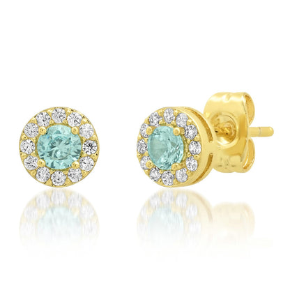 Stud With Blue Center Stone And Pave Halo