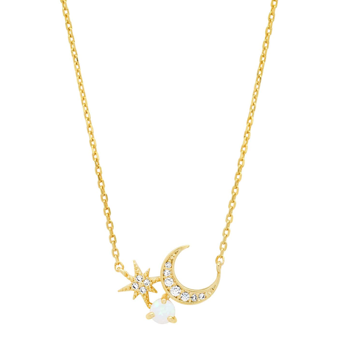 Crescent Moon and Starburst Pendant with Opal Accent