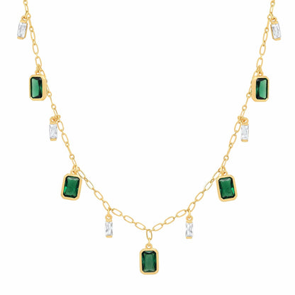 Emerald CZ Dangle Charm Necklace