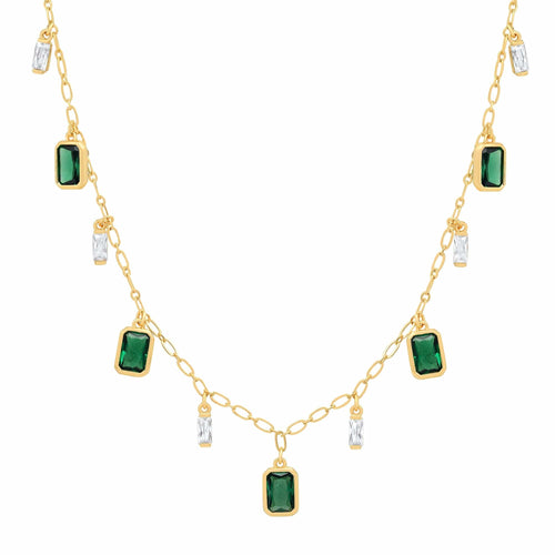 Emerald CZ Dangle Charm Necklace