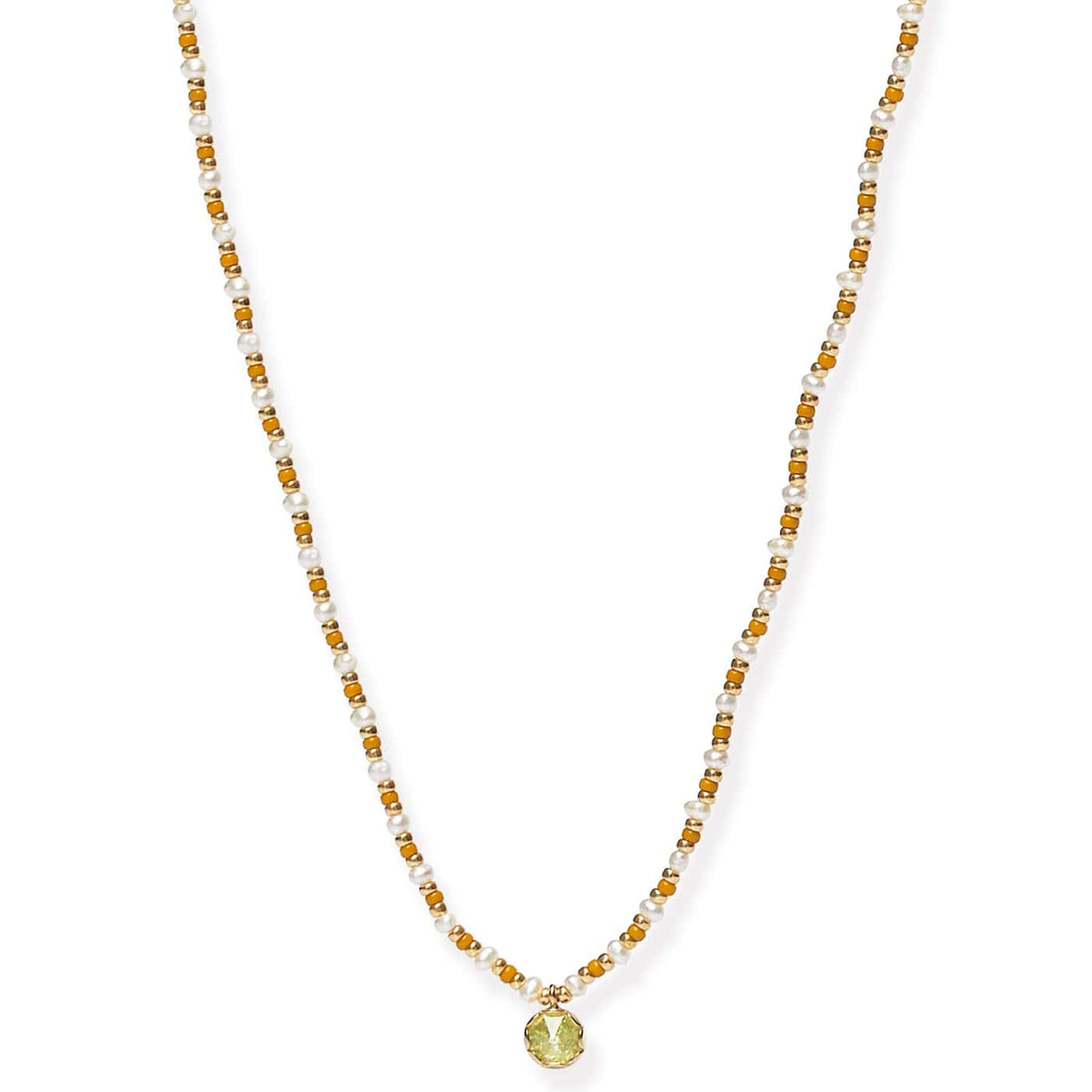 Handmade Beaded Necklace With Glass Stone Accent