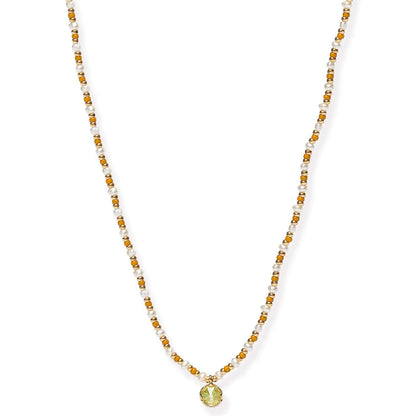 Handmade Beaded Necklace With Glass Stone Accent