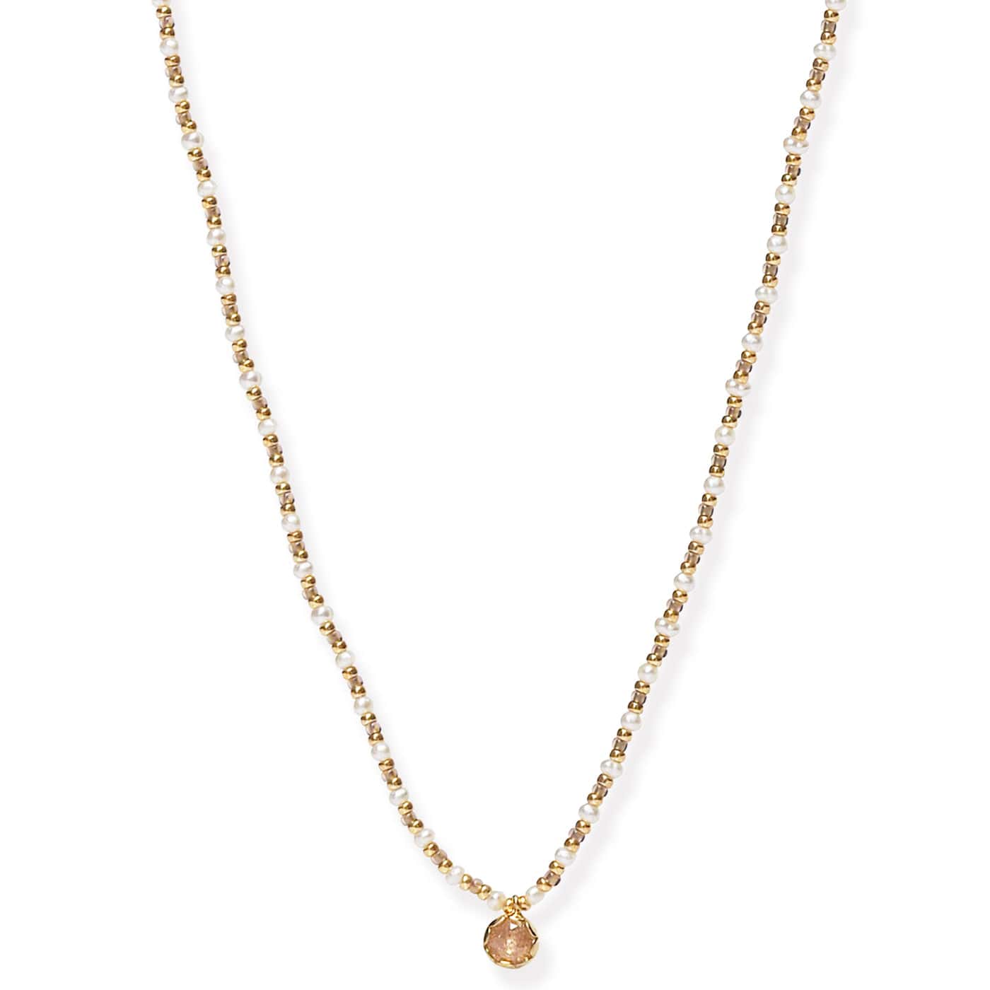 Handmade Beaded Necklace With Glass Stone Accent