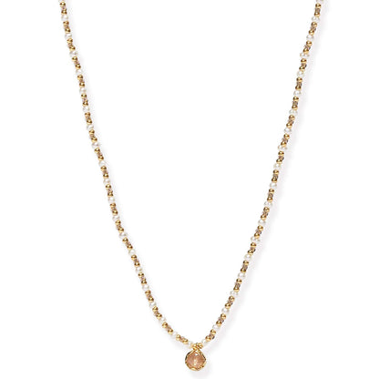 Handmade Beaded Necklace With Glass Stone Accent