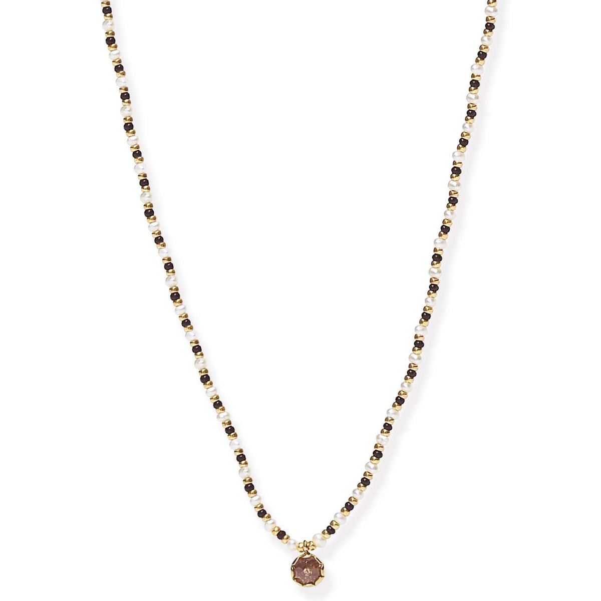 Handmade Beaded Necklace With Glass Stone Accent