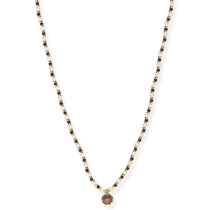 Handmade Beaded Necklace With Glass Stone Accent