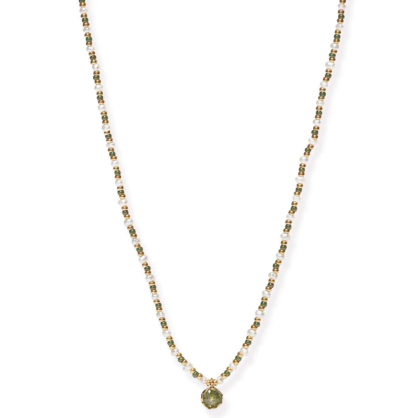 Handmade Beaded Necklace With Glass Stone Accent