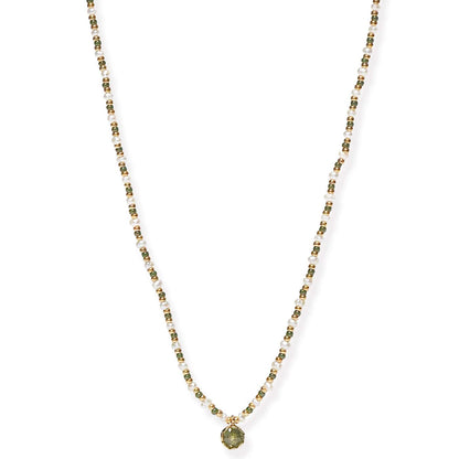 Handmade Beaded Necklace With Glass Stone Accent