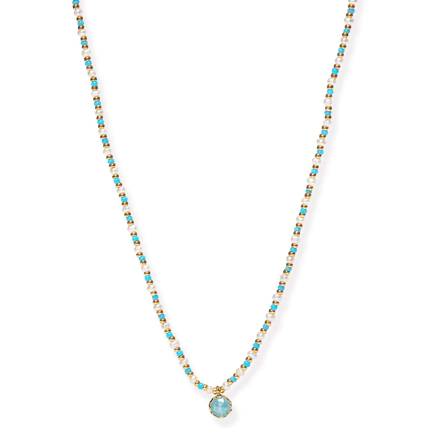 Handmade Beaded Necklace With Glass Stone Accent