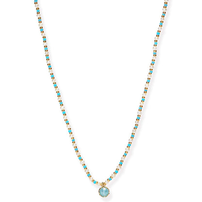 Handmade Beaded Necklace With Glass Stone Accent