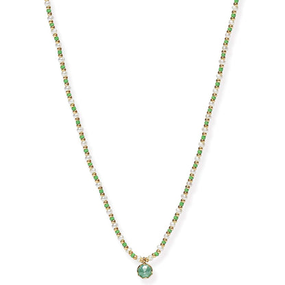 Handmade Beaded Necklace With Glass Stone Accent