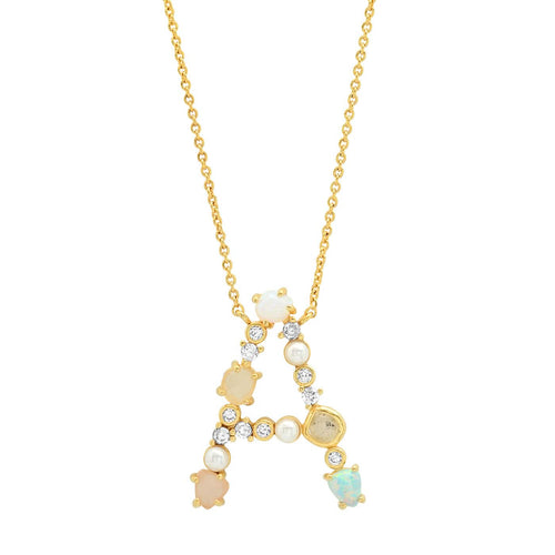 Opal & Pearl Initial Necklace