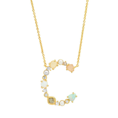 Opal & Pearl Initial Necklace
