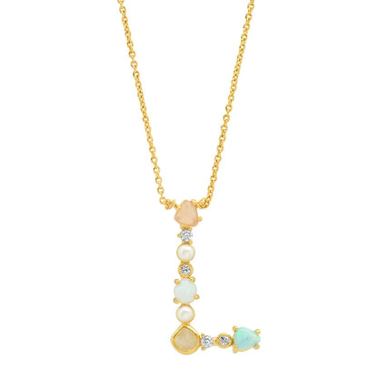 Opal & Pearl Initial Necklace