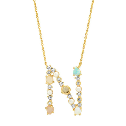 Opal & Pearl Initial Necklace