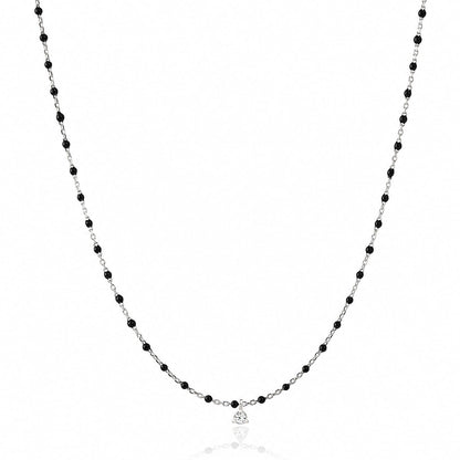 Sterling Silver Enamel Beaded Necklace with CZ