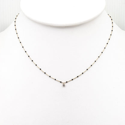 Sterling Silver Enamel Beaded Necklace with CZ