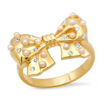 Pearl-Accented Bow Statement Ring