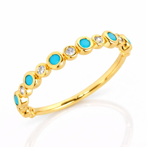 Turquoise Bezel CZ Ring