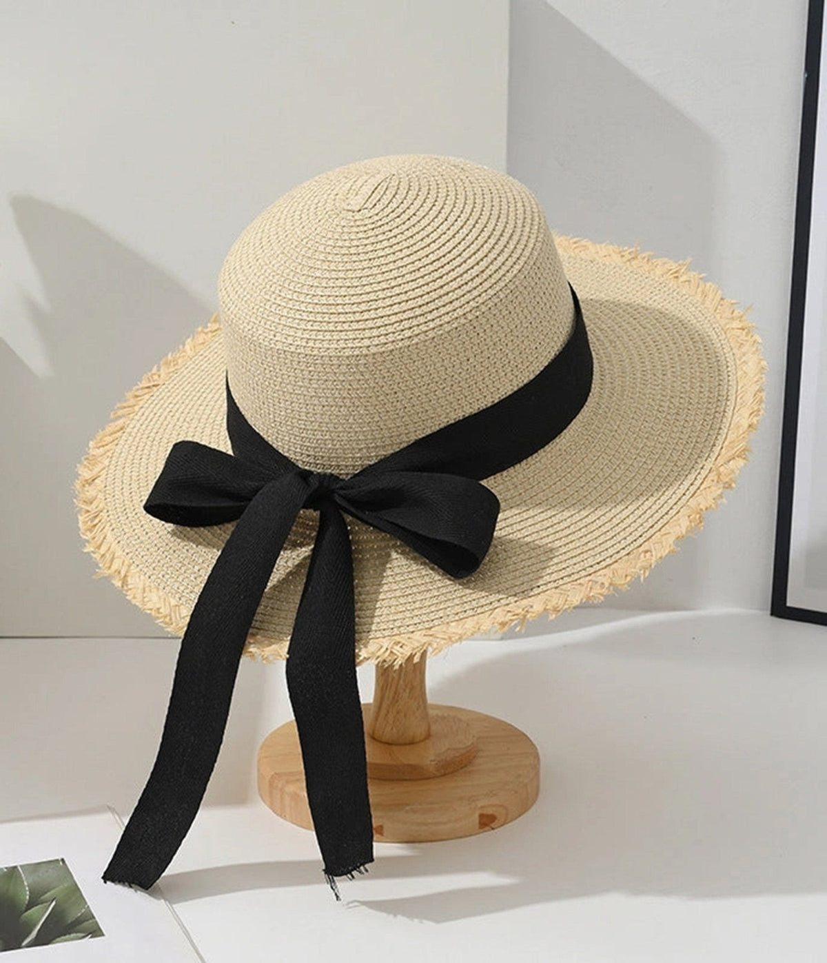 Tan & Bow Accent Straw Sun Hat
