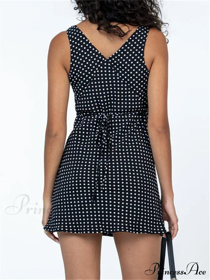 Dot Print Sleeveless V-neck Mini Dress