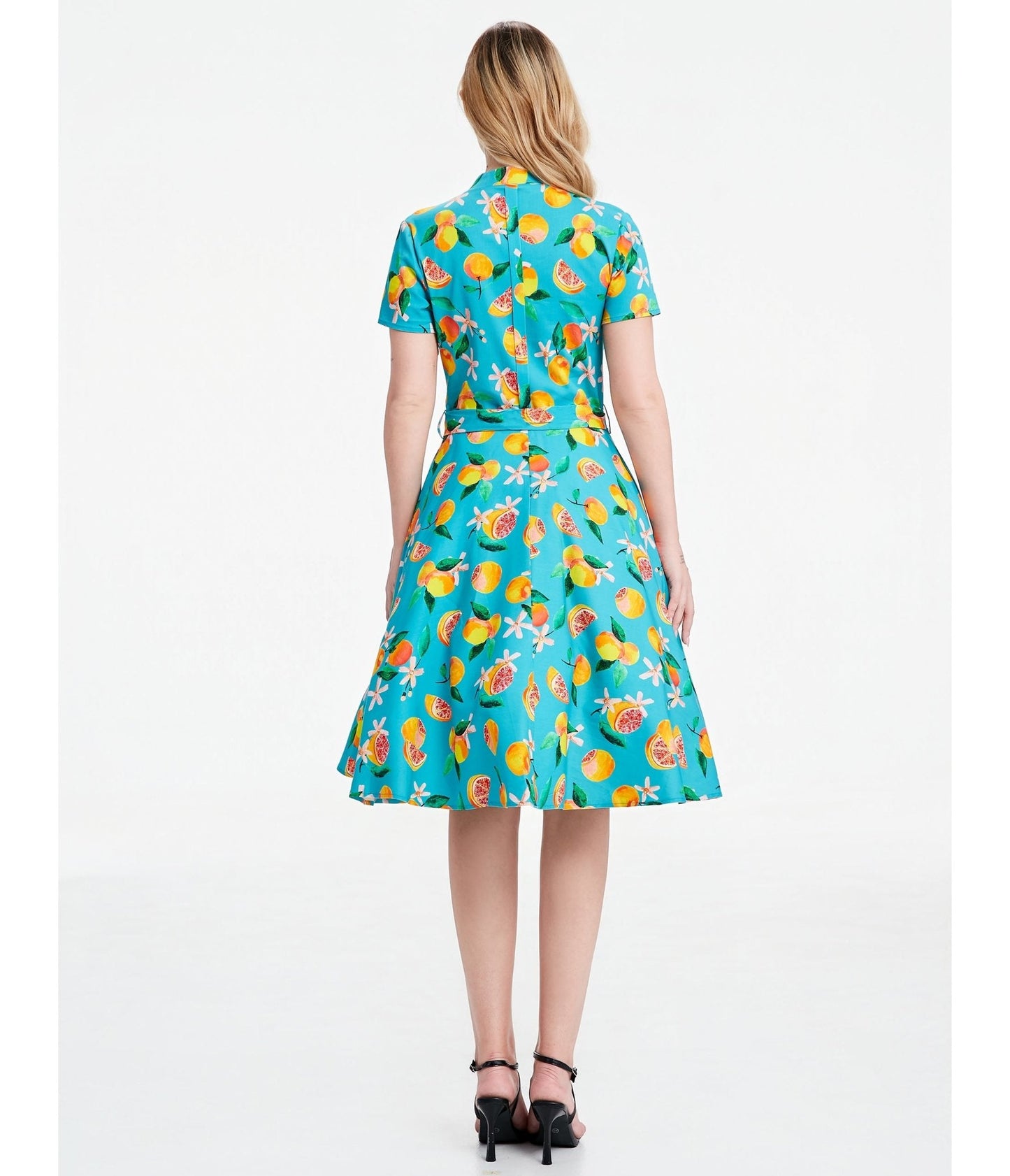 Turquoise Grapefruit Groove Rose Swing Dress