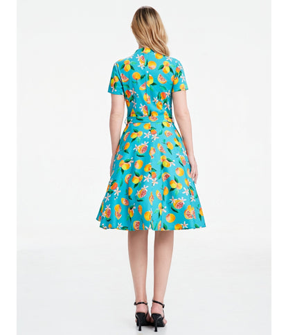 Turquoise Grapefruit Groove Rose Swing Dress