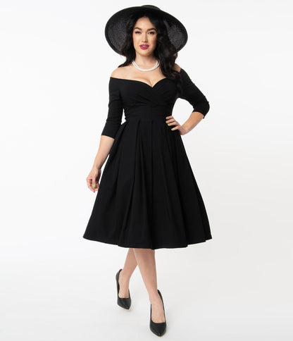 Unique Vintage 1950s Black Marceline Swing Dress