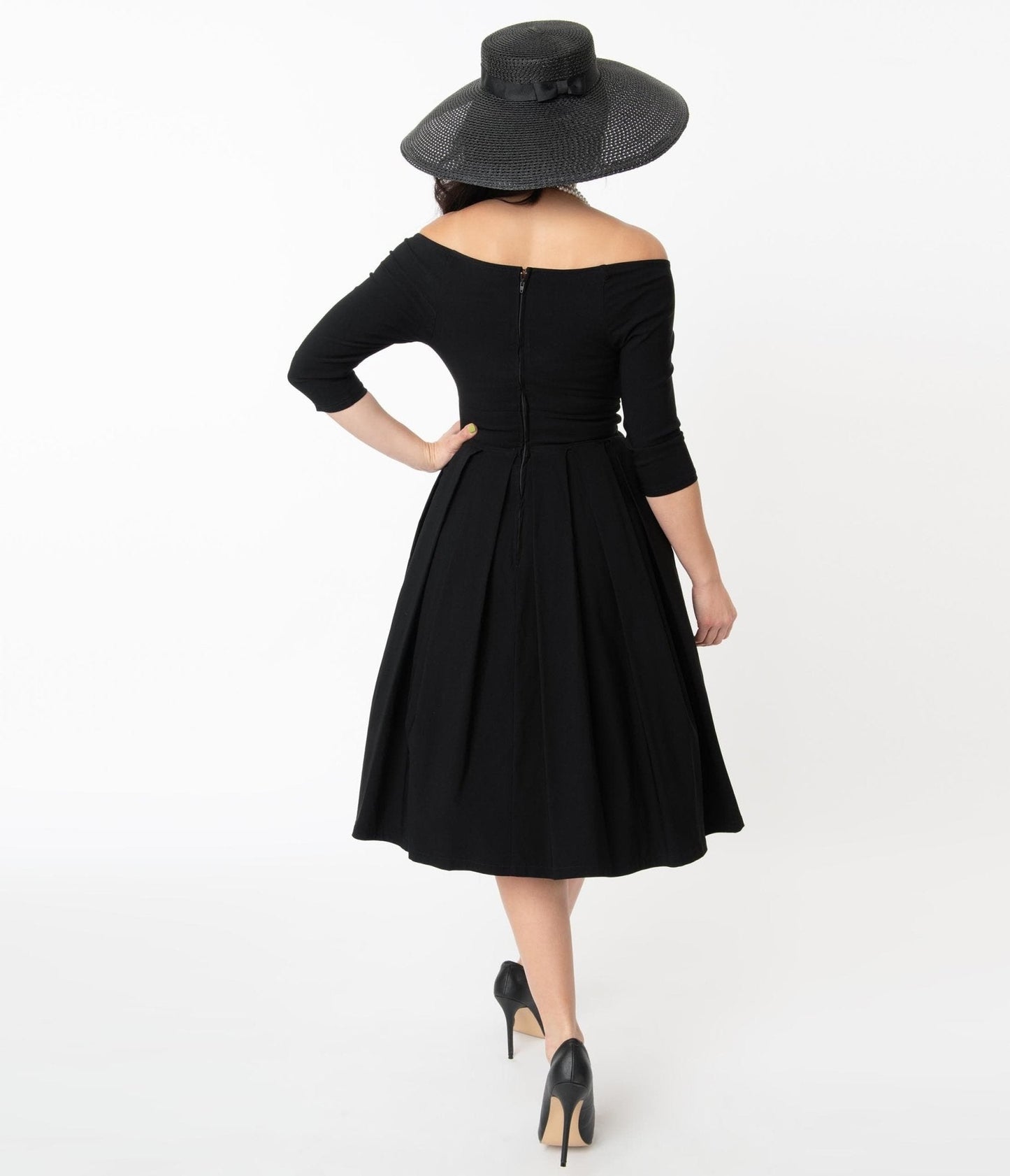 Unique Vintage 1950s Black Marceline Swing Dress