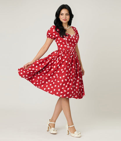 Unique Vintage 1950s Red & Pink Heart Convertible Sweetheart Dress
