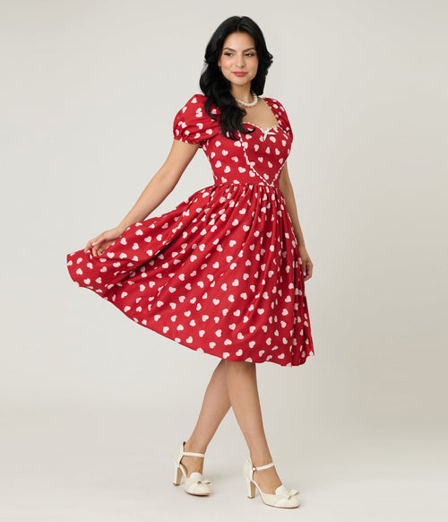 Unique Vintage 1950s Red & Pink Heart Convertible Sweetheart Dress