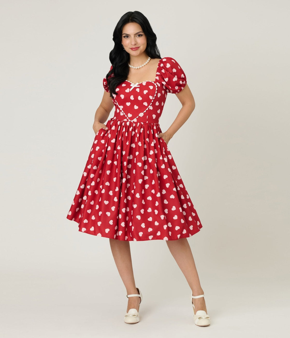 Unique Vintage 1950s Red & Pink Heart Convertible Sweetheart Dress