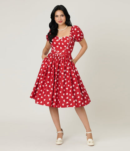 Unique Vintage 1950s Red & Pink Heart Convertible Sweetheart Dress