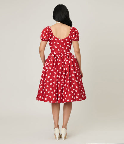 Unique Vintage 1950s Red & Pink Heart Convertible Sweetheart Dress