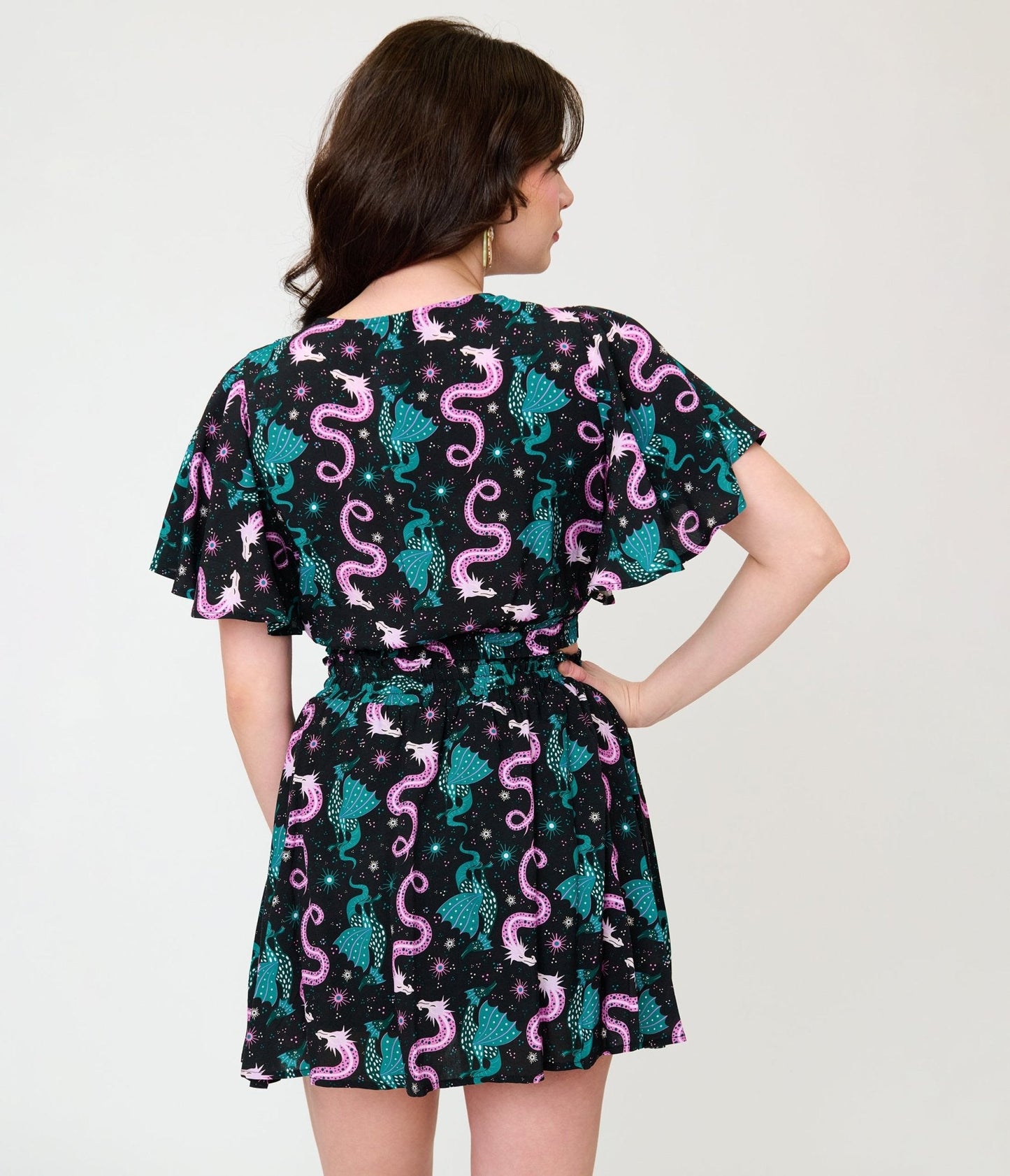 Unique Vintage Black Dragon Print Dottie Crop Top