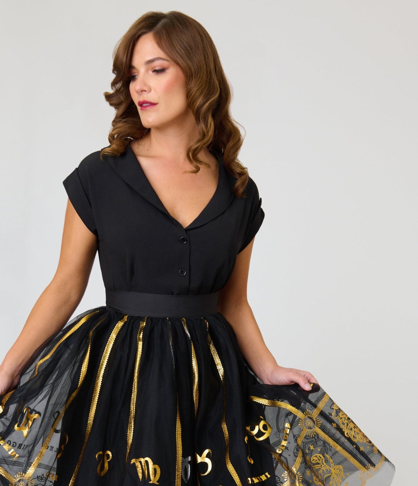 Unique Vintage Black & Gold Zodiac Ballerina Skirt