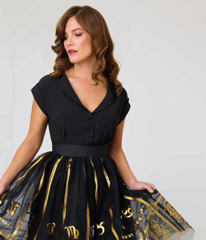 Unique Vintage Black & Gold Zodiac Ballerina Skirt