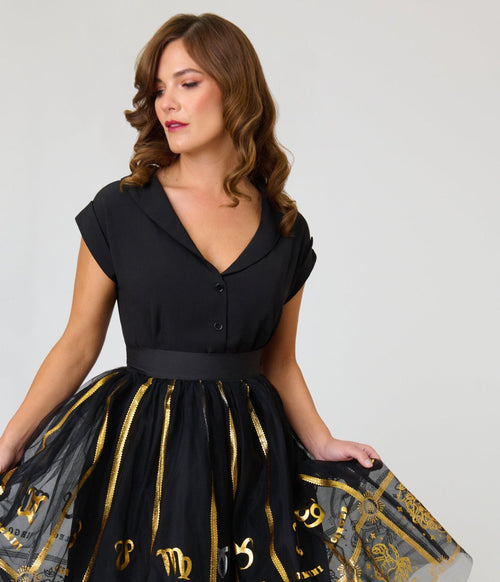 Unique Vintage Black & Gold Zodiac Ballerina Skirt