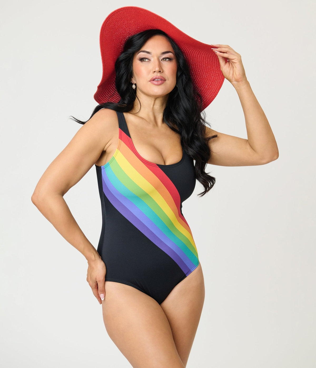 Unique Vintage Black Rainbow Huntington Swimsuit