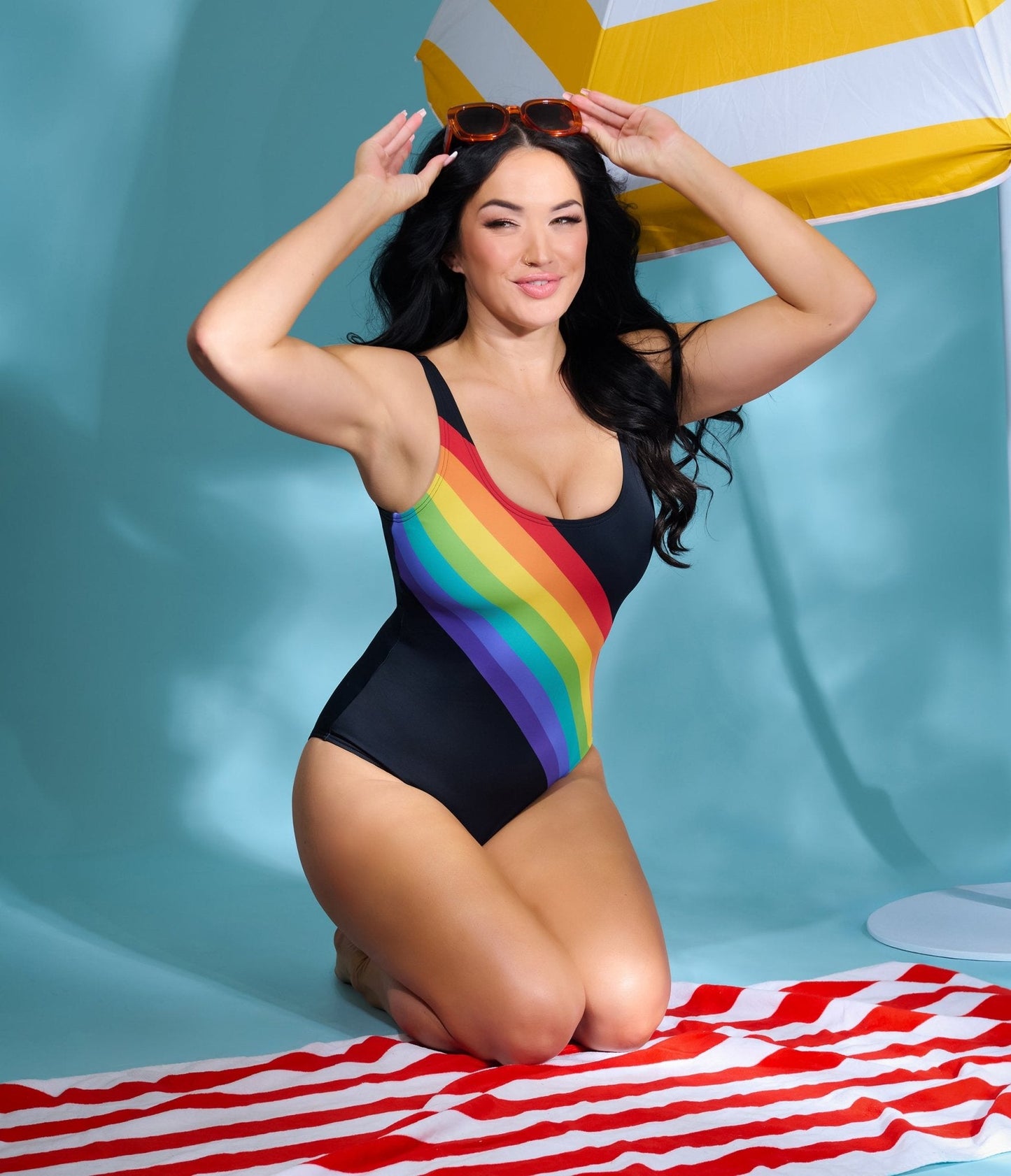 Unique Vintage Black Rainbow Huntington Swimsuit
