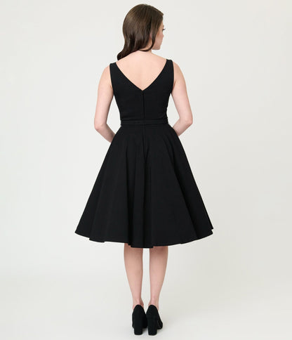 Unique Vintage Black Sleeveless Devon Swing Dress