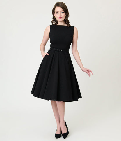 Unique Vintage Black Sleeveless Devon Swing Dress