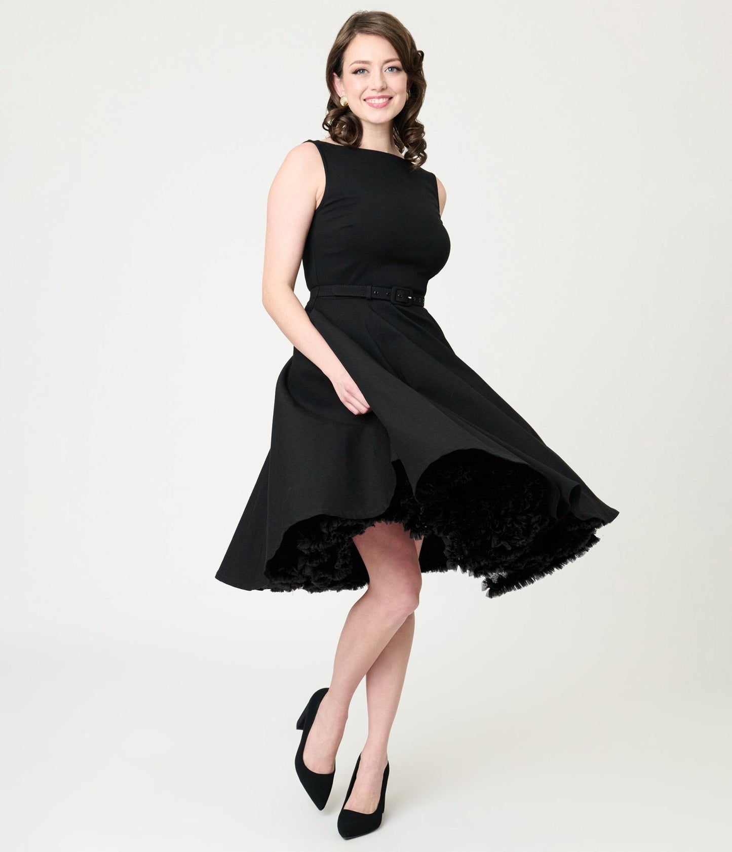 Unique Vintage Black Sleeveless Devon Swing Dress